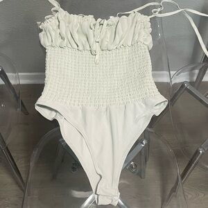 Forever 21 Blue Smocked Ruched Bodysuit